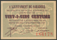 SABADELL (BARCELONA). 25 Céntimos. 11 de Octubre de 1937. (González: 9778). EBC.