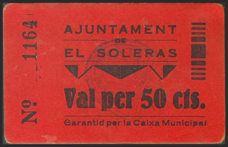 EL SOLERAS (LERIDA). 50 Céntimos. (1937ca). (González: 10024). Raro. EBC.