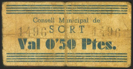 SORT (LERIDA). 50 Céntimos. (1936ca). (González: 10045). Raro. MBC-.