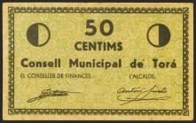 TORA DE RIUBREGOS (LERIDA). 50 Céntimos. (1936ca). Serie A. (González: 10297). Inusual. EBC+.