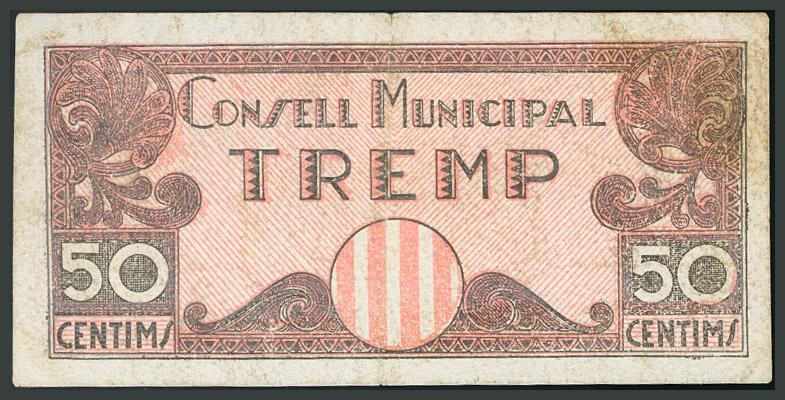 CONSELL MUNICIPAL DE TREMP (LLEIDA). 50 Céntimos. (Montaner: 1484E). BC.