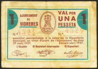 VIDRERES (GERONA). 1 Peseta. Abril 1937. (González: 10647). Raro. MBC.