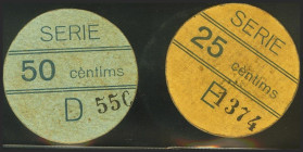 VIELLA (LERIDA). 25 Céntimos y 50 Céntimos. (1936ca). Series E y D, respectivamente. (González: 10659/60). Muy rara serie completa. EBC.