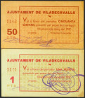 VILADECAVALLS (BARCELONA). 50 Céntimos y 1 Peseta. Mayo 1937. (González: 10693/94). Rara serie completa. EBC.