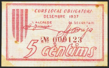 VILASSAR DE DALT (GERONA). 5 Céntimos. Diciembre 1937. (González: 10857). EBC.