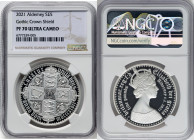 British Dependency. Elizabeth II silver Proof "Gothic Crown - Quartered Arms" 5 Pounds 2021 PR70 Ultra Cameo NGC, Commonwealth mint, KM-Unl. Mintage: ...