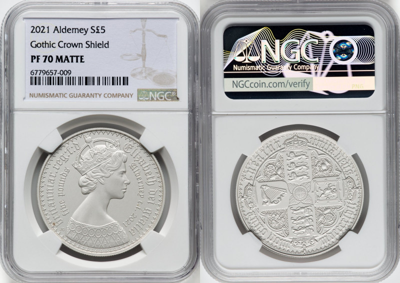 British Dependency. Elizabeth II silver Matte Proof "Gothic Crown - Quartered Ar...