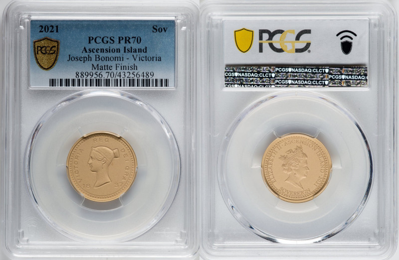 British Administration. Elizabeth II gold Matte Proof "Bonomi Pattern - Victoria...