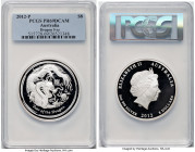 Elizabeth II silver Proof "Year of the Dragon" 8 Dollars (5 oz) 2012-P PR69 Deep Cameo PCGS, Perth mint, KM-1794. Lunar series. With an absolutely mes...