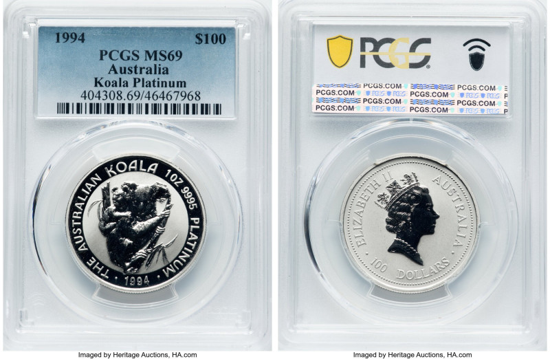 Elizabeth II platinum "Koala" 100 Dollars (1 oz) 1994 MS69 PCGS, KM253. HID09801...