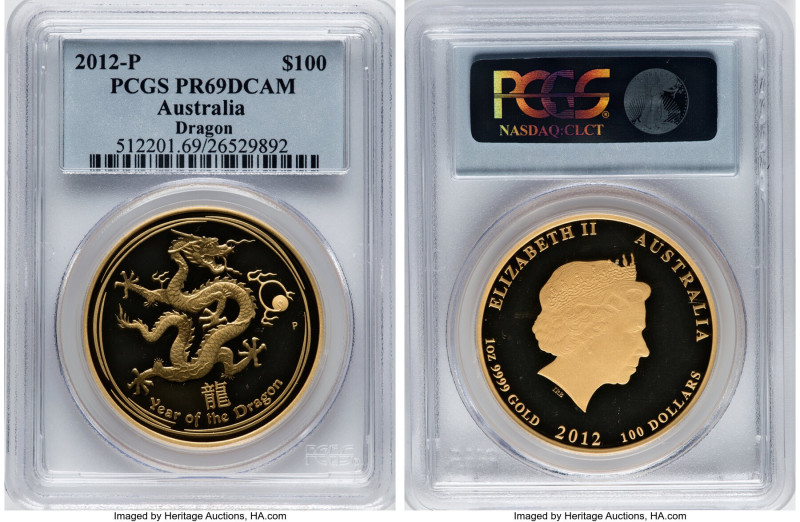 Elizabeth II gold Proof "Year of the Dragon" 100 Dollars (1 oz) 2012-P PR69 Deep...