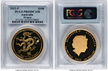 Elizabeth II gold Proof "Year of the Dragon" 100 Dollars (1 oz) 2012-P PR69 Deep Cameo PCGS, Perth mint, KM1674. Lunar series. HID09801242017 © 2023 H...