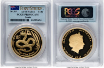 Elizabeth II gold Proof "Year of the Snake" 100 Dollars (1 oz) 2013-P PR69 Deep Cameo PCGS, Perth mint, KM1837. First Strike. Lunar series. HID0980124...