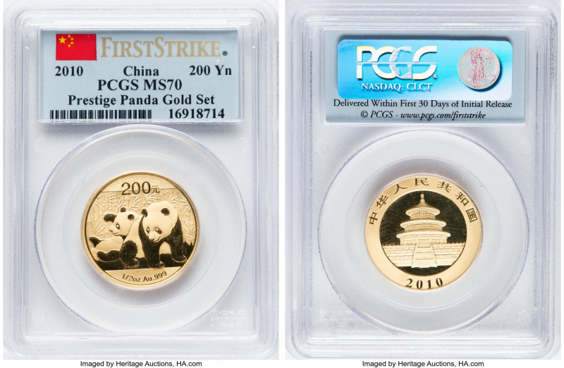 People's Republic gold Prestige Panda 200 Yuan (1/2 oz) 2010 MS70 PCGS, KM1976, ...