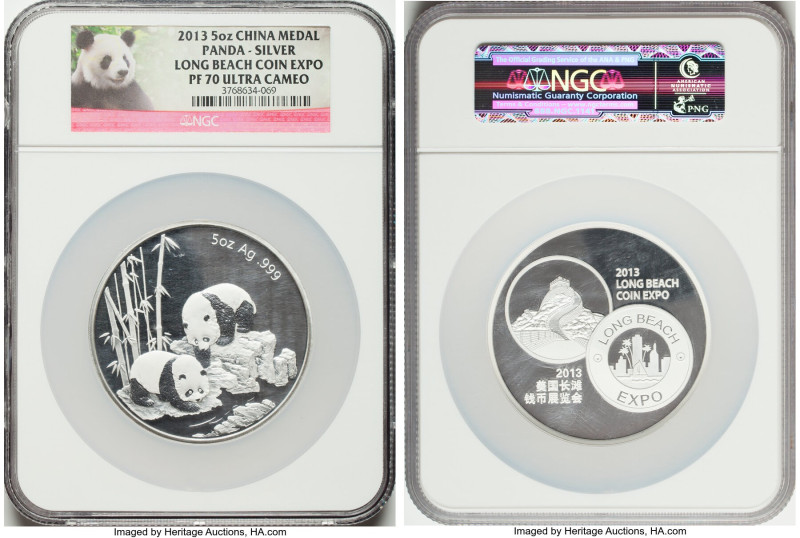 People's Republic silver Proof "Long Beach Exposition" 5 Ounce Panda Medal 2013 ...