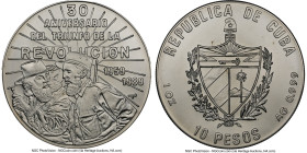 Republic silver Pattern "Triumph of the Revolution - Cienfuegos & Fidel Castro" 10 Pesos (1 oz) 1989 MS69 NGC, Havana mint, KM-Unl, Aledon-PPV17 (RR)....