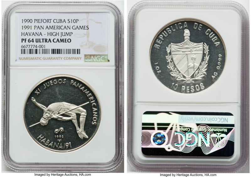 Republic silver Piefort Proof "1991 Pan American Games Havana - High Jump" 10 Pe...