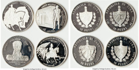Republic 4-Piece Lot of Uncertified silver Proof 10 Pesos UNC, 1) "Bolivar and Marti" (1 oz) 1993, KM406.1. Mintage: 3,000. 2) "Goethe's Birthplace" (...