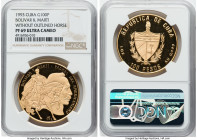 Republic gold Proof "Bolivar & Marti" 100 Pesos (1 oz) 1993 PR69 Ultra Cameo NGC, Havana mint, KM916. Mintage: 12. Without outlined horse variety. Str...