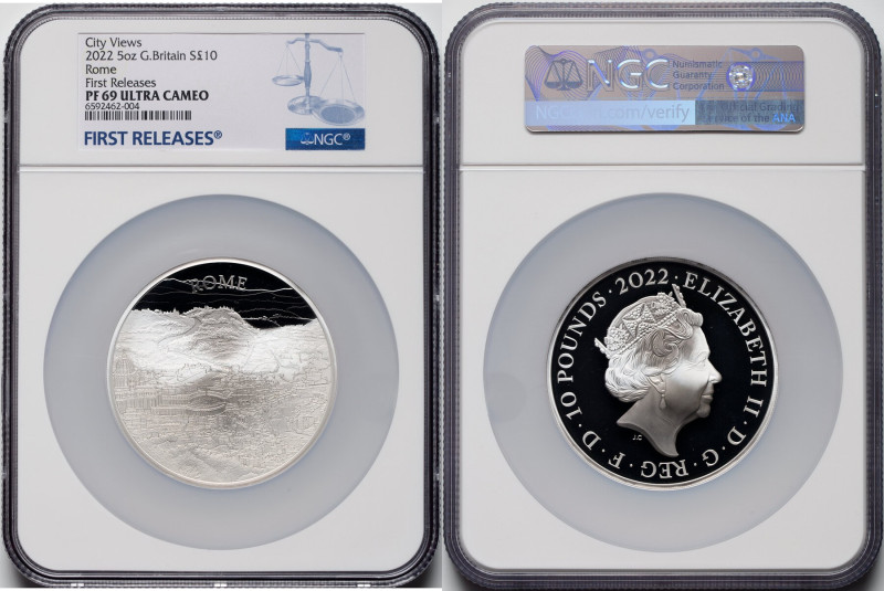 Elizabeth II silver Proof "Rome" 10 Pounds (5 oz) 2022 PR69 Ultra Cameo NGC, KM-...