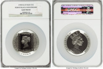 British Dependency. Elizabeth II silver Proof "Penny Black - 150th Anniversary" 5 Crown (5 oz) 1990 Gem Proof NGC, cf. KM1501 (listed in gold). Accomp...