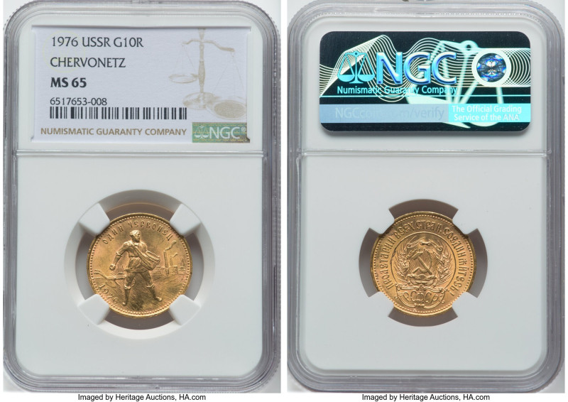 USSR gold Chervonetz (10 Roubles) 1976 MS65 NGC, KM-Y85. HID09801242017 © 2023 H...