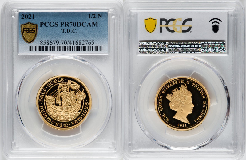 Elizabeth II gold Proof 1/2 Noble (1/2 oz) 2021 PR70 Deep Cameo PCGS, Commonweal...