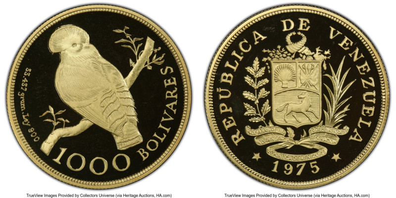 Republic gold "Cock of the Rocks" 1000 Bolivares 1975 PR69 Deep Cameo PCGS, Roya...