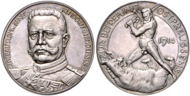 Deutsche Medaillen. 
Personenmedaillen. 
Hindenburg, Paul v. (1847-1934). Silbermed. 1914, von A. Hummel bei Lauer, "Zur Befreiung Ostpreußens", Brb...