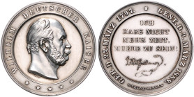 Deutsche Medaillen. 
Brandenburg-Preußen. 
Wilhelm I. 1861-1888. Silbermed. 1888, v. Emil Weigand/Paul Telge, auf seinen Tod, in vertieftem Feld sei...