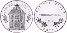 Deutsche Medaillen. 
Gotha. 
Silbermed. 2011, v. Heinz Hoyer bei Münze Berlin (Entwurf v. Wolfgang Steguweit), auf den 13. Thüringentag, histor. Rat...