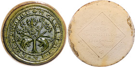 Medaillen auf Numismatik und Prägetechnik. 
Eberswalde. Keramikmedaille 1981, unsign., auf die 5. Kreismünzausstellung, histor. Stadtsiegel, grün gla...