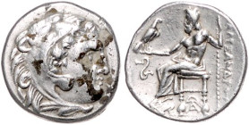 Münzen der griechischen Welt. 
Makedonia. 
Philipp III., 323-317 vdZ. Drachme, 4,22 g, Lampsakos, Herakleskopf re./Zeus mit Adler u. Zepter n. li. t...