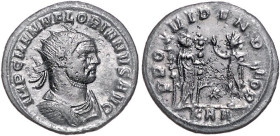 Römische Münzen. 
Kaiserzeit. 
Florianus 276. Antoninian, 3,70 g, Serdica im Juli 276, drap. u. gepanz. Bü. re. mit Strahlenkrone/Fides mit zwei Fel...
