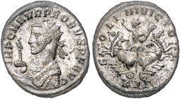 Römische Münzen. 
Kaiserzeit. 
Probus 276-282. Antoninian, Serdica, 3,61 g, Bü. n. li. im Mantel mit Strahlenkrone u. Adlerzepter/Sol in Quadriga fr...