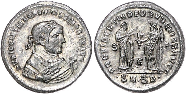 Römische Münzen. 
Kaiserzeit. 
Diocletian 284-305. Follis, nach seinem Rücktri...