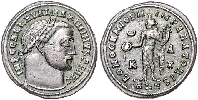 Römische Münzen. 
Kaiserzeit. 
Maximinus Daia (Daza) 305-313. Follis, Alexandr...