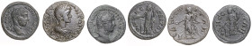Römische Münzen. 
Kolonien und Provinzen. 
Moesia inf./Odessos, Caracalla, 198-217. Drei Bronzen, 26-27 mm, jeweils belorb. Bü. re./stehender Großer...