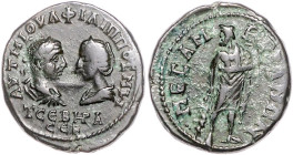 Römische Münzen. 
Kolonien und Provinzen. 
Thrakia/Mesembria, Gordian III. u. Tranquillina, 238-244. AE 27, 12,69 g, beider Bü. zueinander/Asklepios...