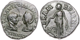 Römische Münzen. 
Kolonien und Provinzen. 
Thrakia/Mesembria, Gordian III. u. Tranquillina, 238-244. AE 25, 11,89 g, beider Bü. zueinander/Nemesis n...