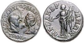 Römische Münzen. 
Kolonien und Provinzen. 
Thrakia/Mesembria, Gordian III. u. Tranquillina, 238-244. AE 25, 13,95 g, beider Bü. zueinander/Concordia...