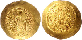 Byzantinische Münzen. 
Manuel I. Comnenus, 1143-1180. Gold-Hyperpyron, 4,45 g, Constantinopel, Bü. des jugendlichen , segnenden Christus v.v., in der...
