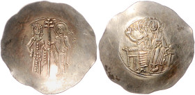 Byzantinische Münzen. 
Manuel I. Comnenus, 1143-1180. Elektron-Aspron-Trachy, 4,30 g, Constantinopel, thronender, segnender Christus v.v., in der Lin...