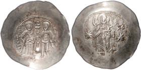 Byzantinische Münzen. 
Manuel I. Comnenus, 1143-1180. Elektron-Aspron-Trachy, 3,31 g, Constantinopel, auf Sockel stehender, segnender Christus v.v., ...