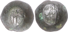 Byzantinische Münzen. 
Manuel I. Comnenus, 1143-1180. Billon-Aspron-Trachy, 4,26 g, Constantinopel, thronende Gottesmutter v.v., den Kopf des Christu...