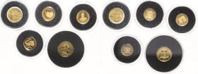 Sammlungen und Lots. 
5 Minigoldmünzen: Malawi 200 Kwacha 2010, Kaffernbüffel, Mexiko Libertad 2002 (1/20 oz fein, mit etwas Goldpatina), Sierra Leon...