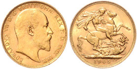 Australien. 
Edward VII. 1901-1910. Sovereign 1905 M, Melbourne, GOLD. Seaby&nbsp;3971, Fb.&nbsp;33. mehrwertsteuerbefreit.. 


winz. Rdu, fast vz