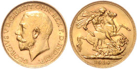 Australien. 
Georg V. 1910-1936. Sovereign 1914 P, Perth, GOLD. KM&nbsp;29, Seaby&nbsp;4001, Fb.&nbsp;40. mehrwertsteuerbefreit.. 


f. vz