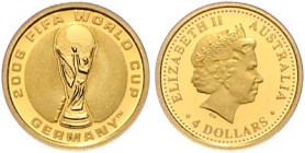Australien. 
Elisabeth II. 1952-2022. 4 Dollars 2006, GOLD (1,244 g 999.9 fein = 1/25 Oz), 2006 FIFA World Cup Germany, Pokal. Schön&nbsp;986, KM&nbs...