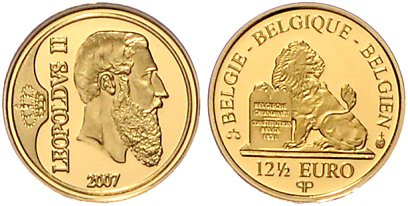 Belgien, Königreich. 
Albert II. seit 1993. 12 1/2 Euro 2007, GOLD (1,25 g 999 ...